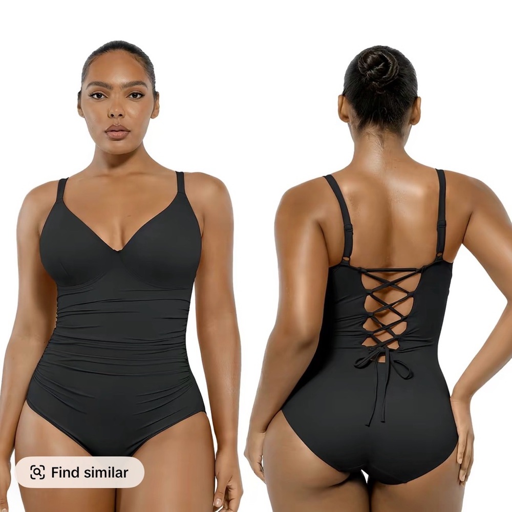 Shapellx Womens' V-neck One-piece Swimsuit  Back Drawstring